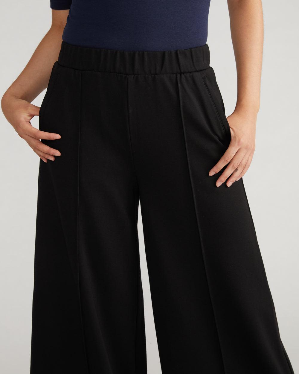 Pam Pintuck Wide Leg Ponte Pants - Black