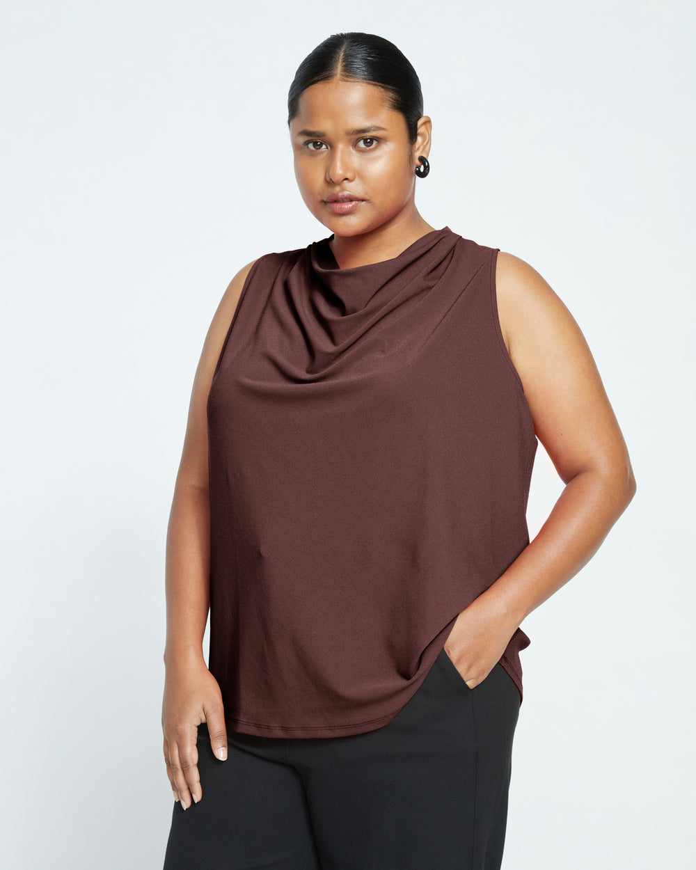 Crepe Jersey Cowl Tank Blouse - Brulee