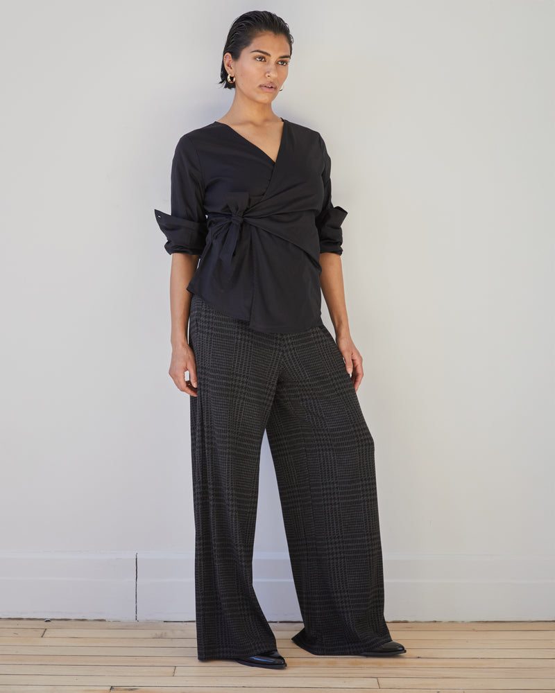 Stephanie Wide Leg Ponte Pants - Storm Houndstooth