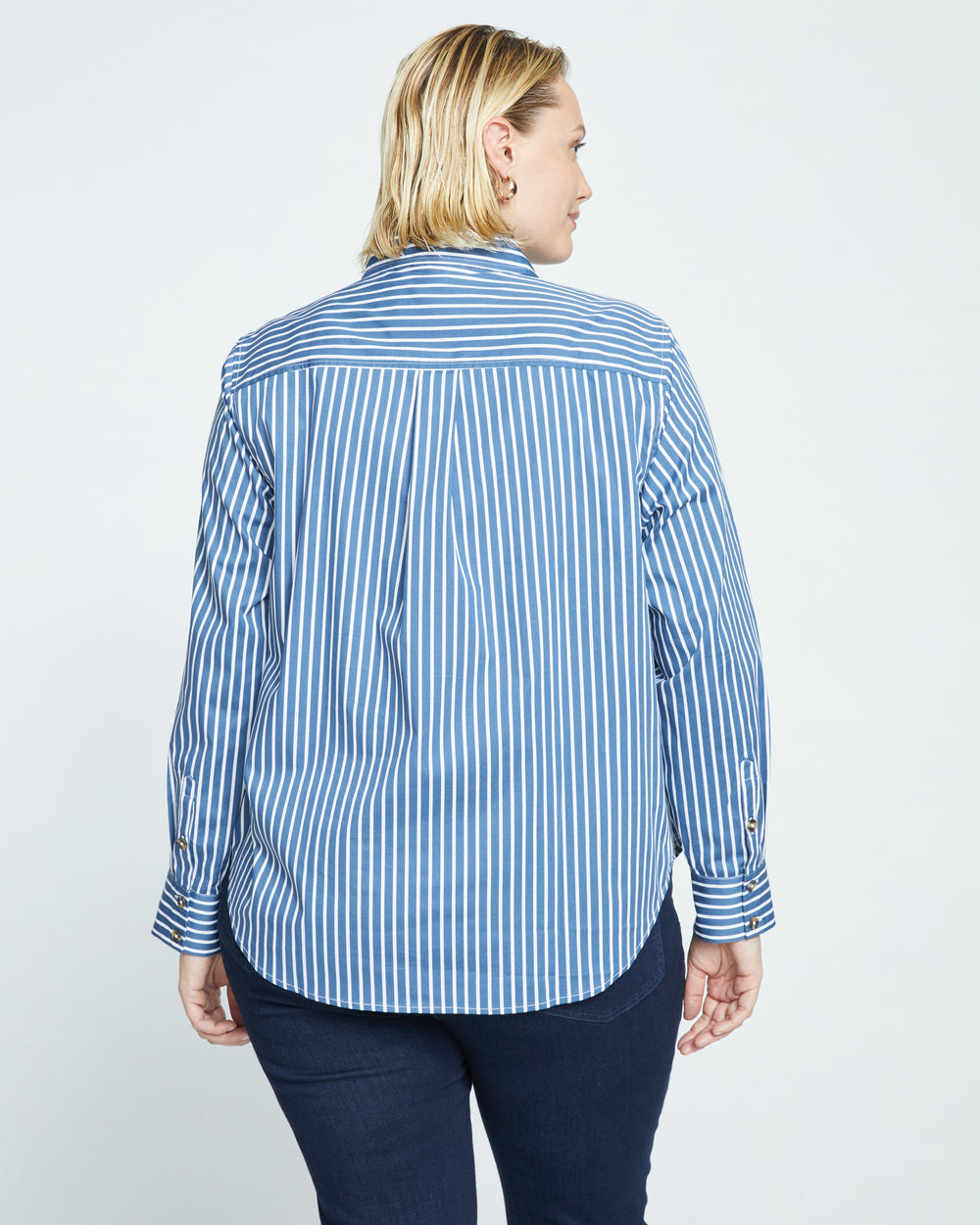 Elbe Popover Stretch Poplin Shirt Classic Fit - Bleu Scolaire/White Stripe