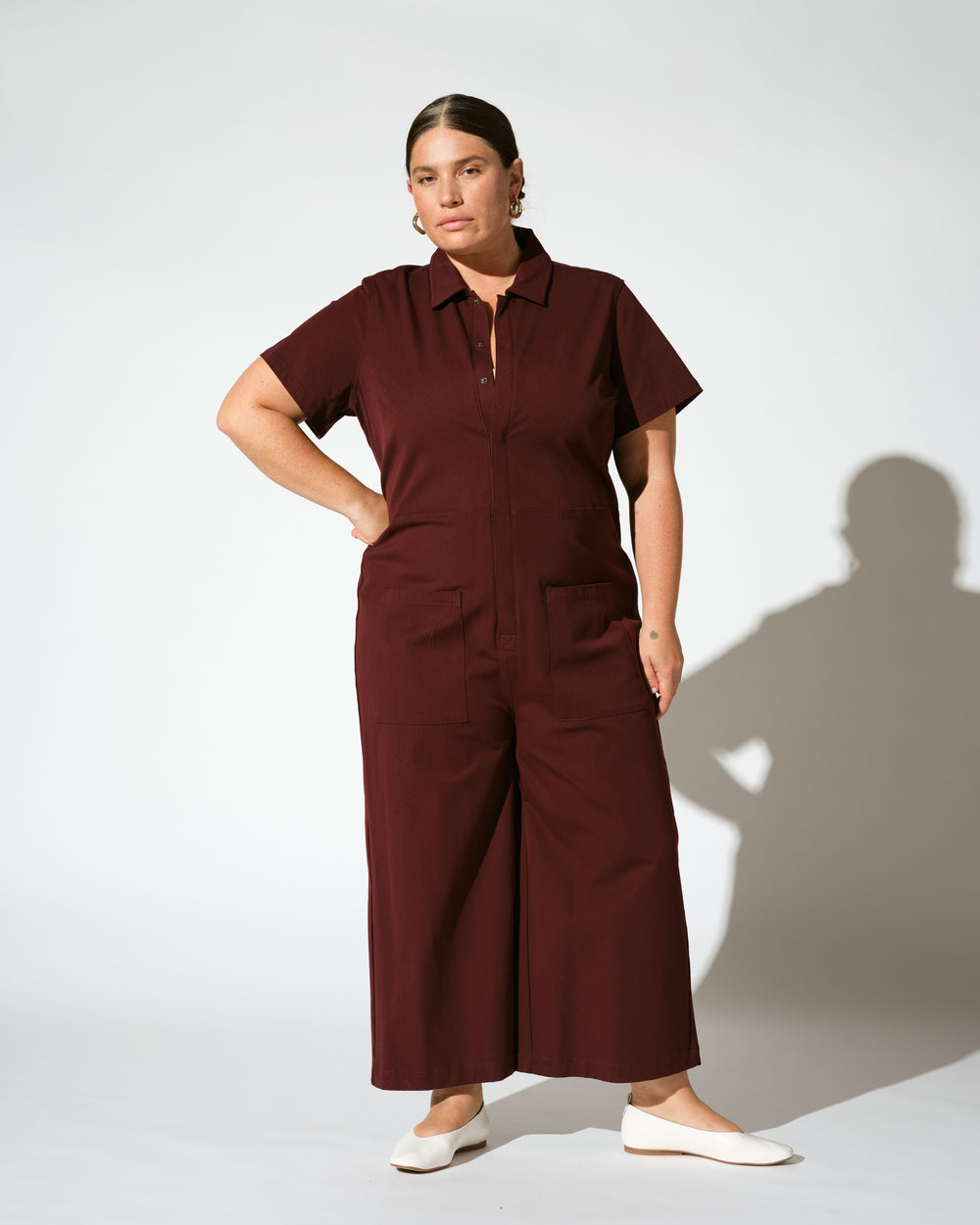 Kate Stretch Cotton Twill Jumpsuit - Black Cherry