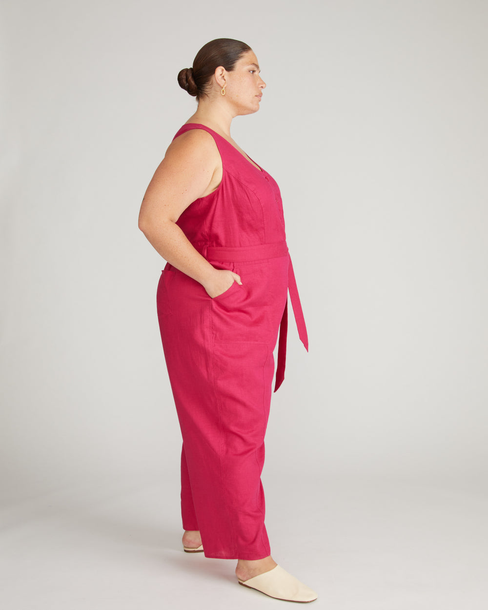 Matilda Linen Jumpsuit - Cerise