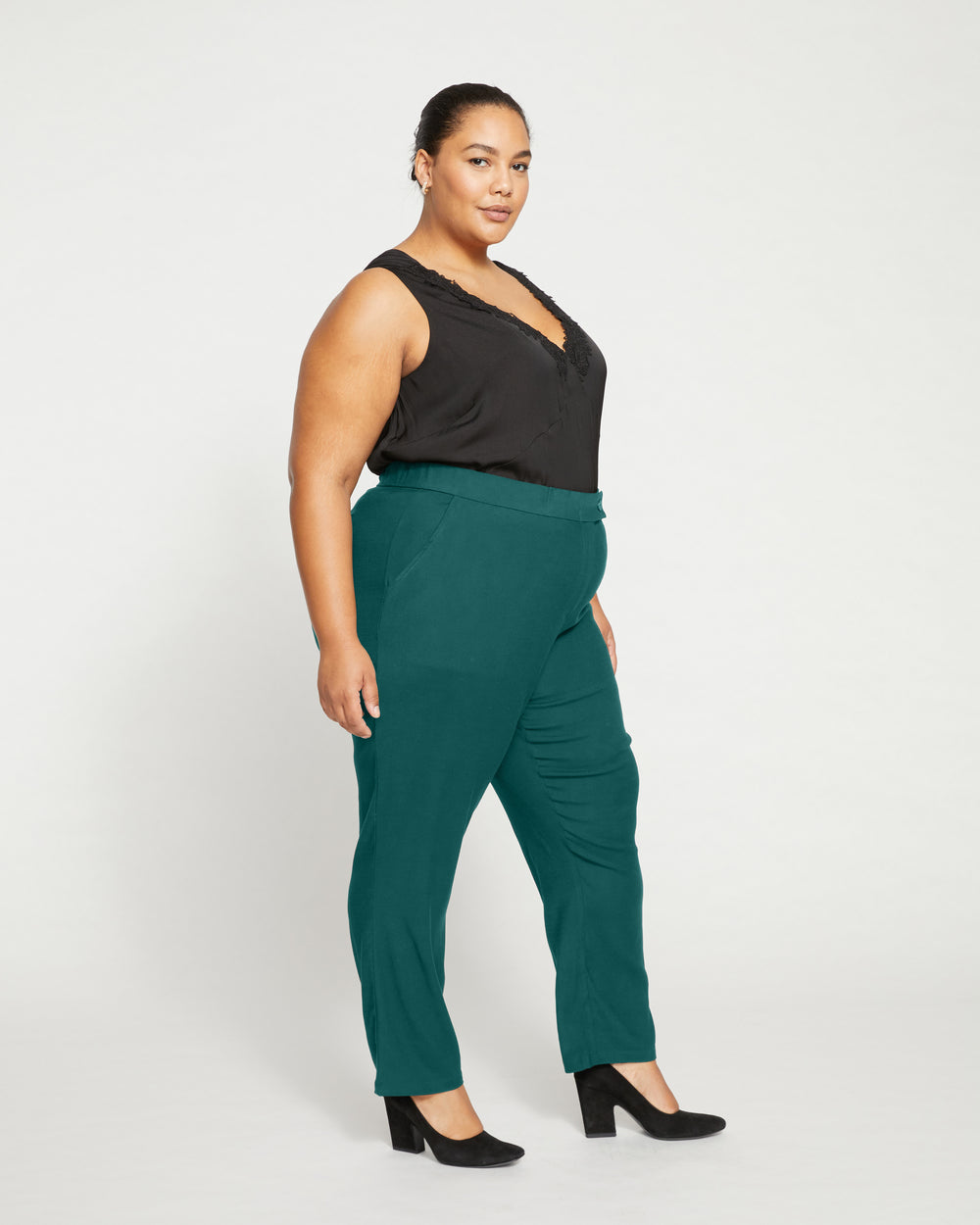 Meg Double Luxe Cigarette Pants - Forest Green