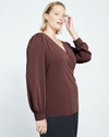 Crepe Jersey Gathered V-Neck Blouse - Brulee