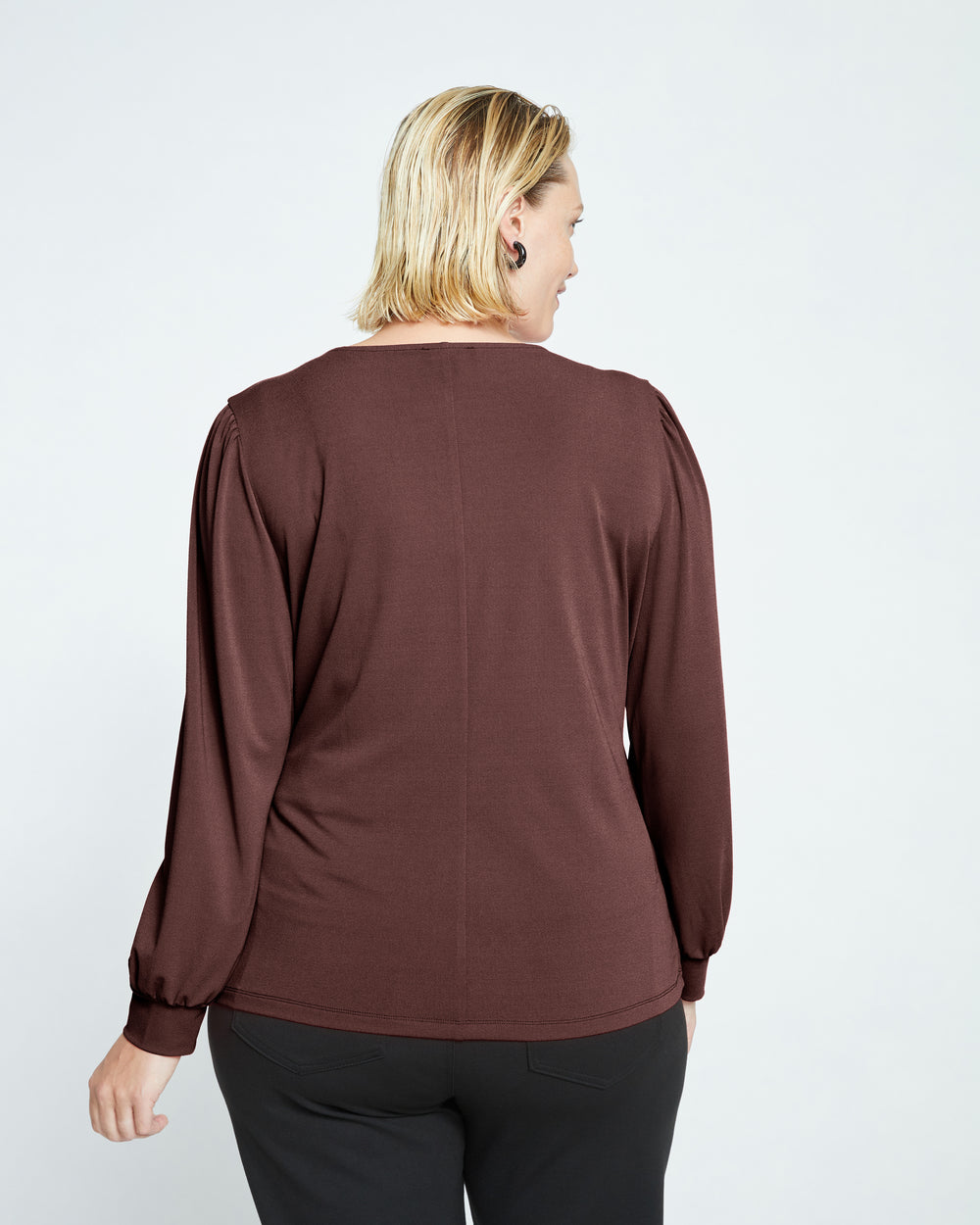 Crepe Jersey Gathered V-Neck Blouse - Brulee