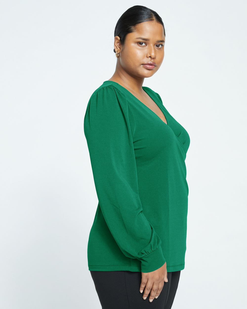 Crepe Jersey Gathered V-Neck Blouse - Jardin