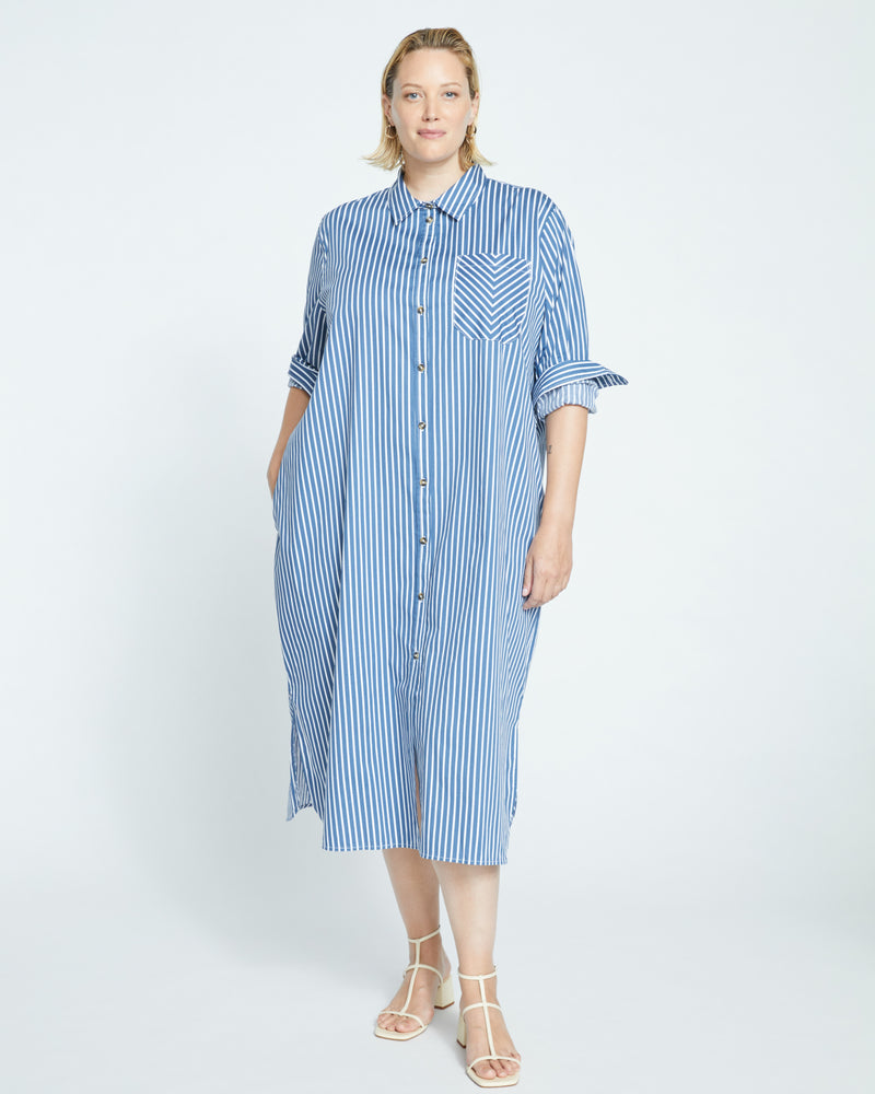 Odeon Stretch Poplin Shirtdress - Bleu Scolaire/White Stripe