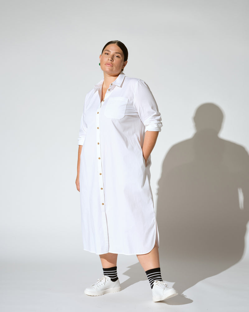 Odeon Stretch Poplin Shirtdress - White