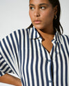 Plaza Linen Shirtdress - Deep Blue/White Stripe