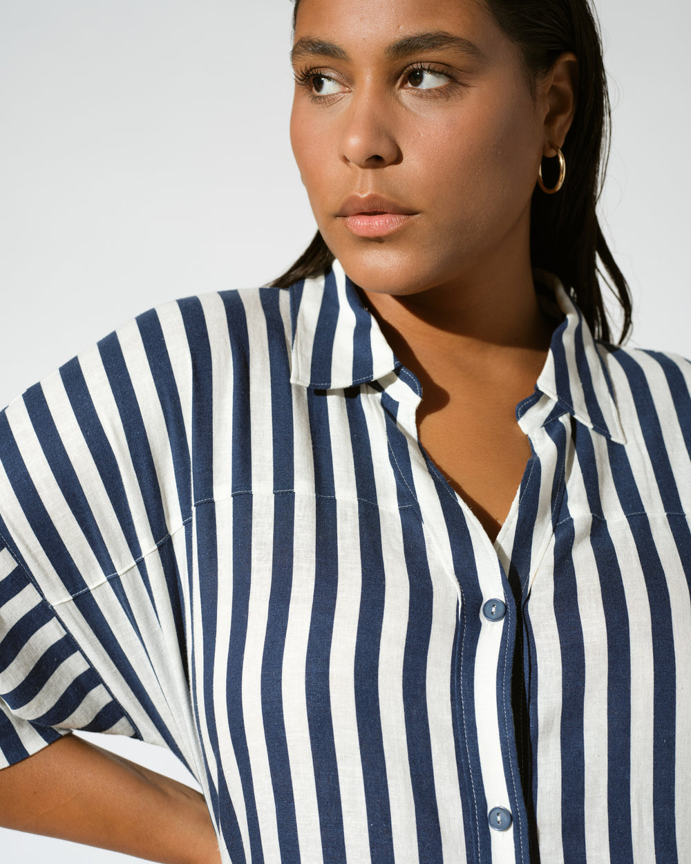 Plaza Linen Shirtdress - Deep Blue/White Stripe