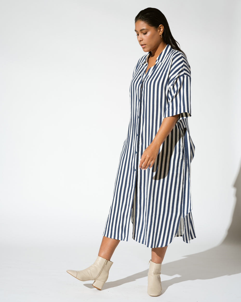 Plaza Linen Shirtdress - Deep Blue/White Stripe