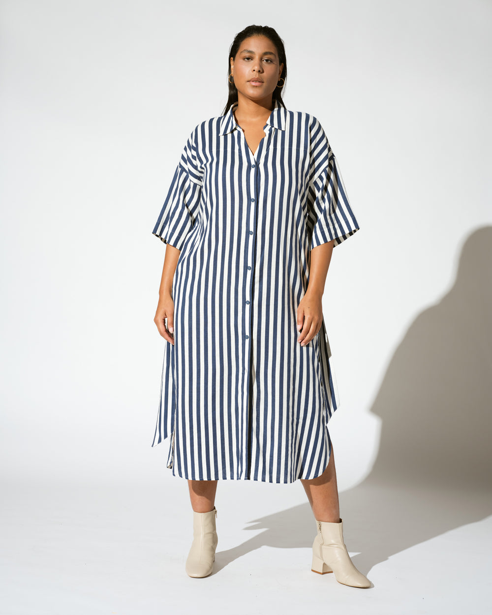 Plaza Linen Shirtdress - Deep Blue/White Stripe