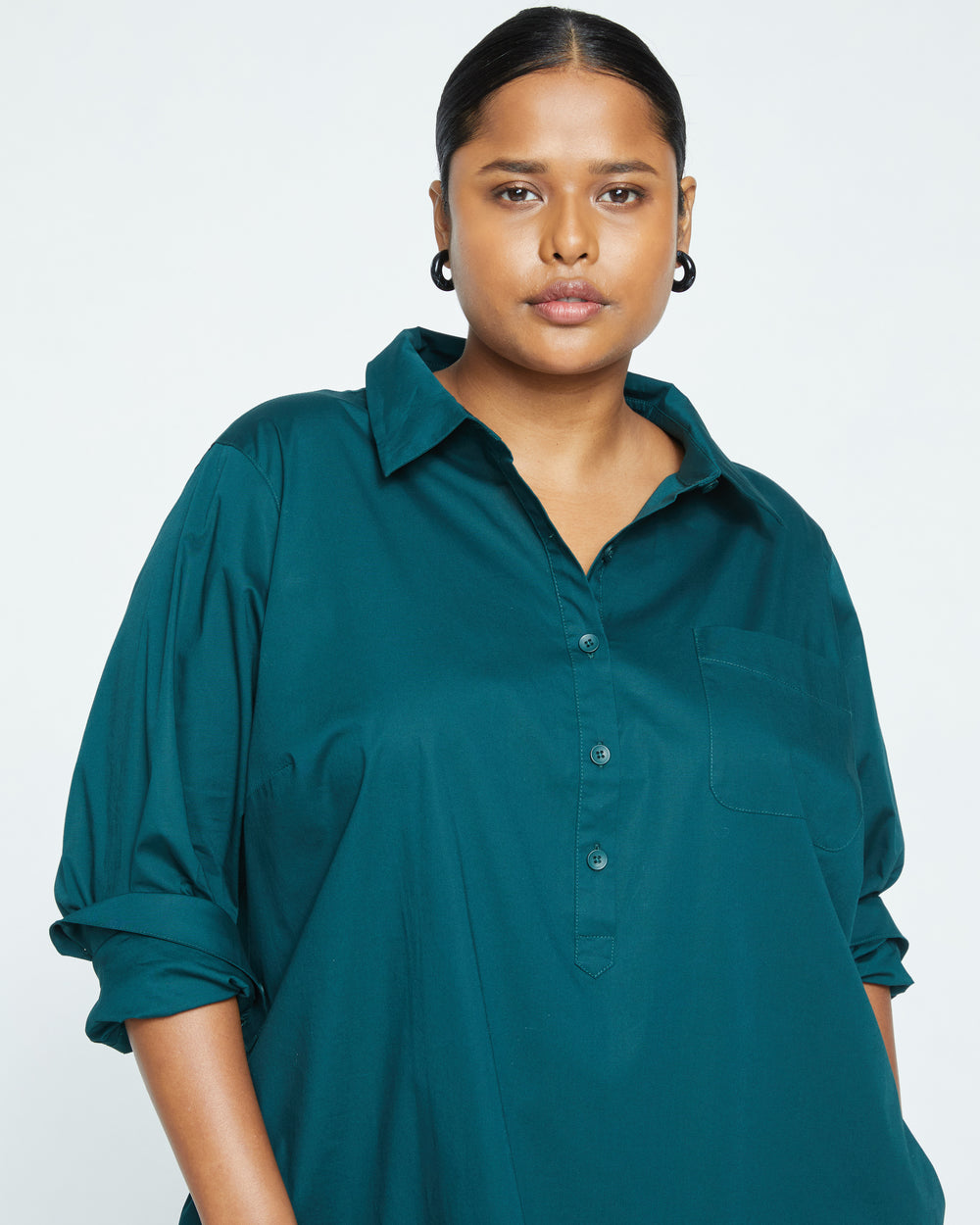 Stretch Poplin Rubicon Shirtdress - Forest Green