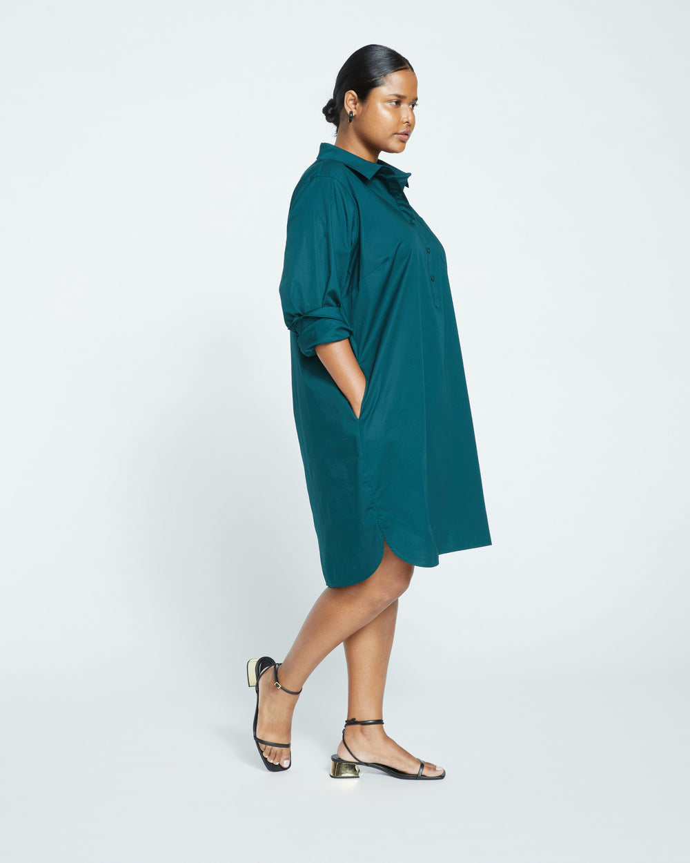 Stretch Poplin Rubicon Shirtdress - Forest Green