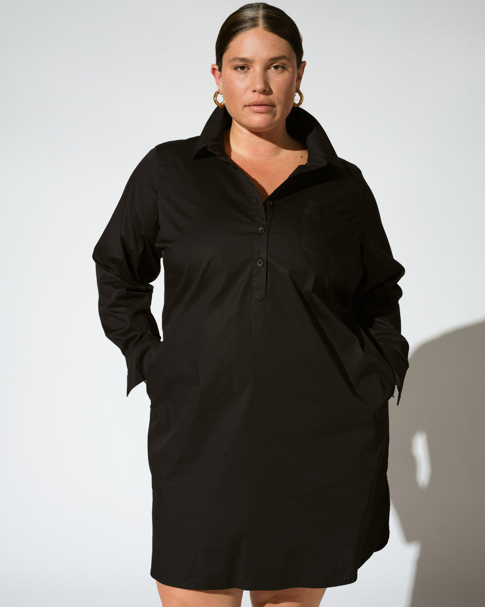 Stretch Poplin Rubicon Shirtdress - Black