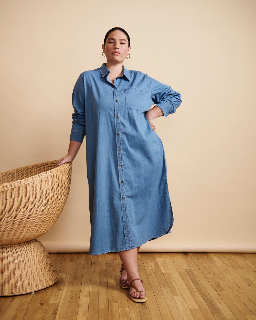 Odeon Stretch Cotton Chambray Shirtdress - Cove Blue