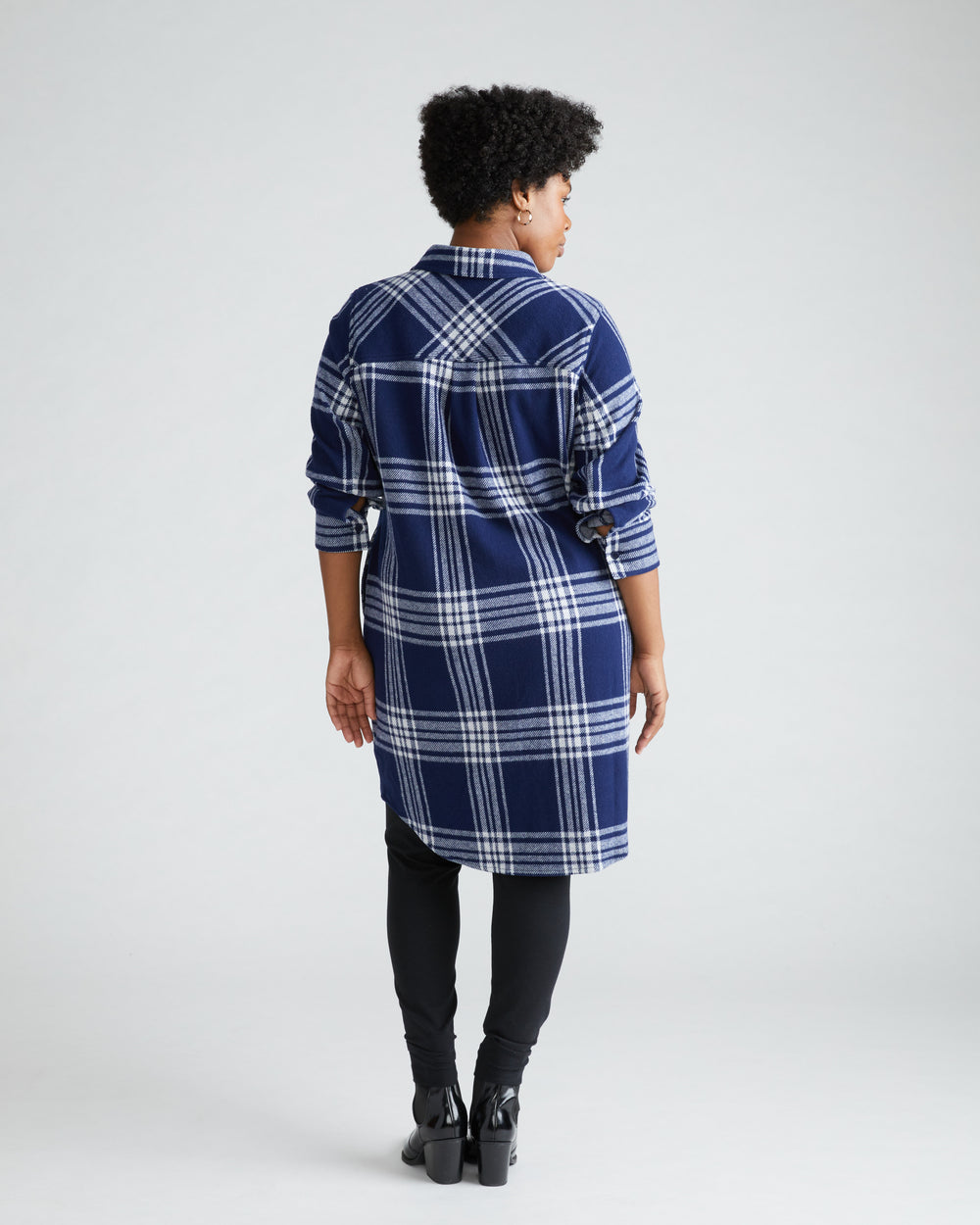 Maine Stretch Flannel Shirtdress - Ocean Plaid