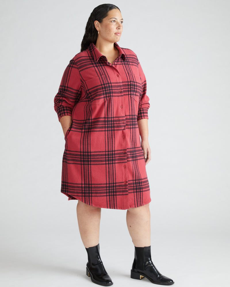 Maine Stretch Flannel Shirtdress - Cranberry Plaid