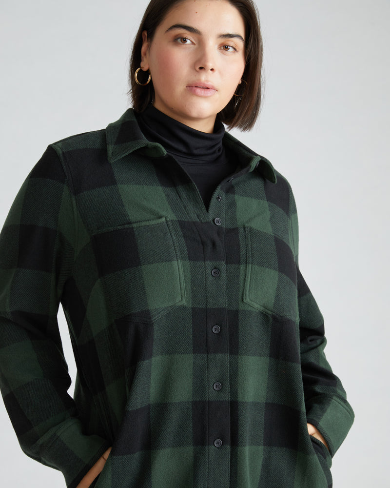 Maine Stretch Flannel Shirtdress - Dark Forest Plaid