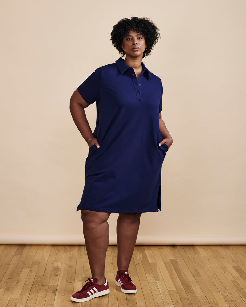 Varsity French Terry Polo Dress - Cenote