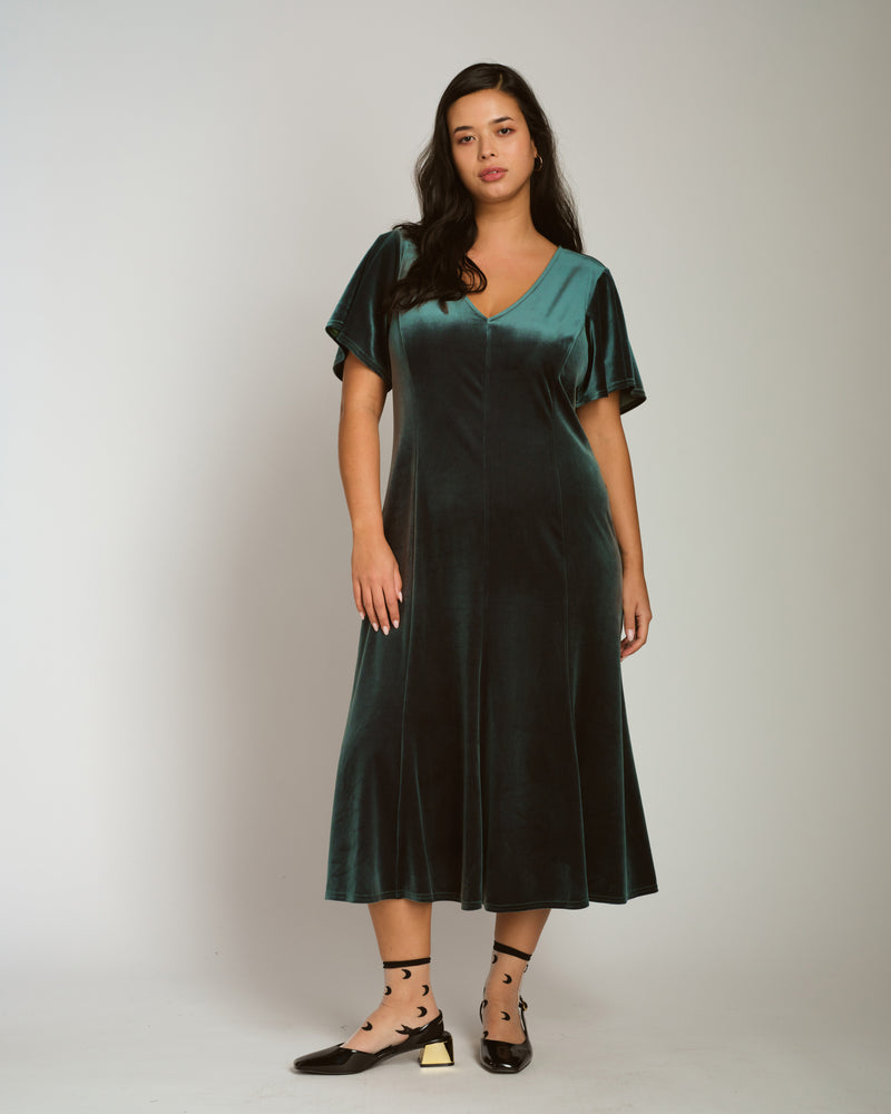 Solstice Stretch Velvet Dress - Forest Green