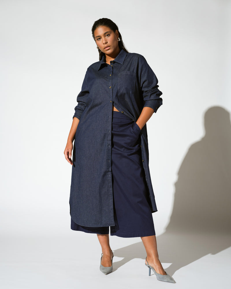 Odeon Stretch Cotton Chambray Shirtdress - Dark Indigo