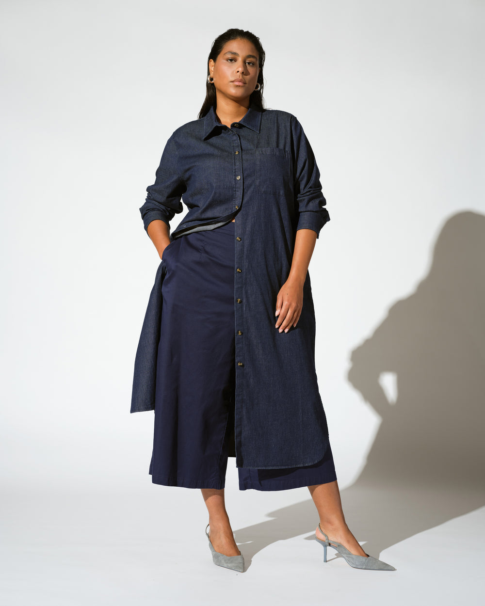 Odeon Stretch Cotton Chambray Shirtdress - Dark Indigo