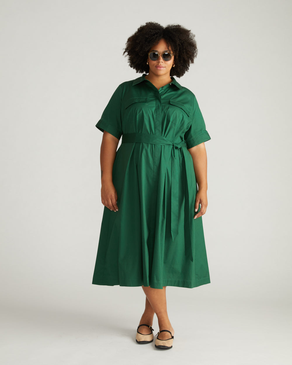 City Poplin Shirtdress - Kelly Green