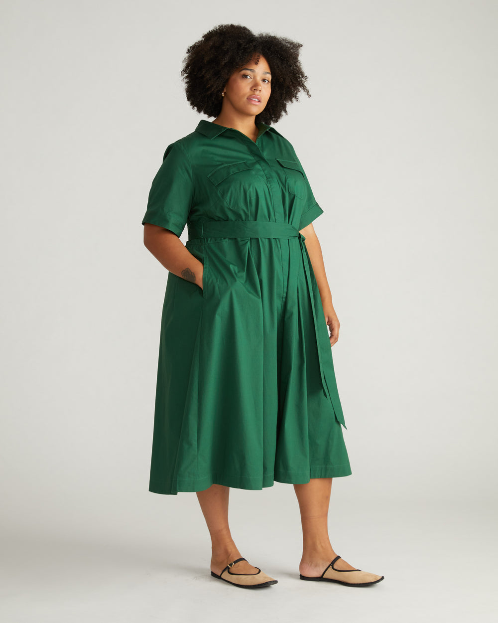 City Poplin Shirtdress - Kelly Green