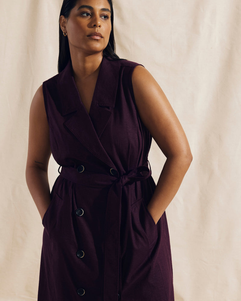 Hudson Linen Trench Dress - Acai