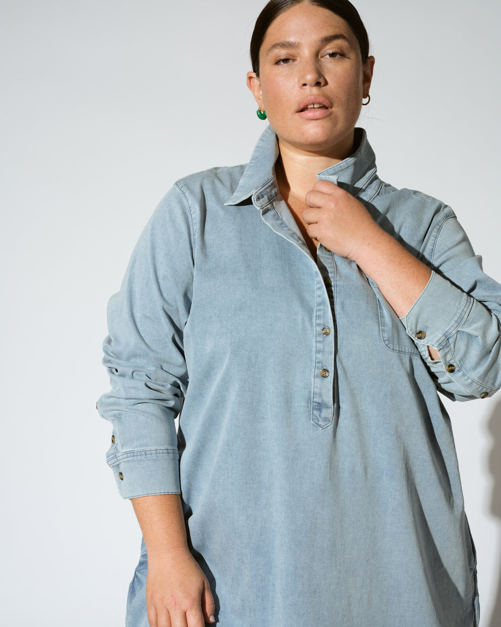 Stretch Cotton Chambray Rubicon Shirtdress - Heritage Blue