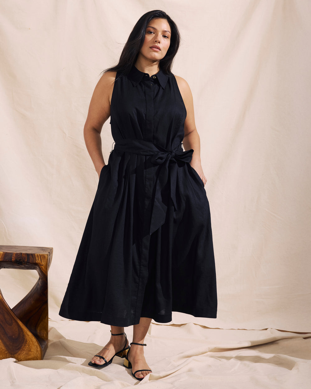 Adelaide Linen Shirtdress - Black