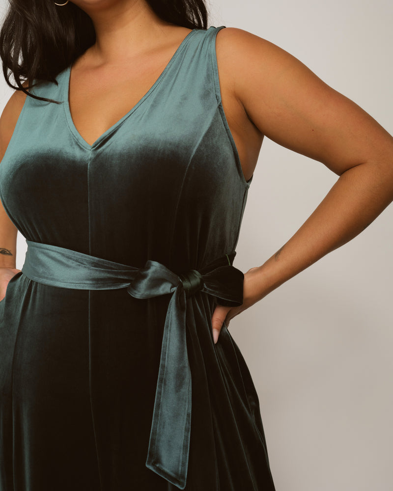 Midnight Velvet Jumpsuit - Forest Green