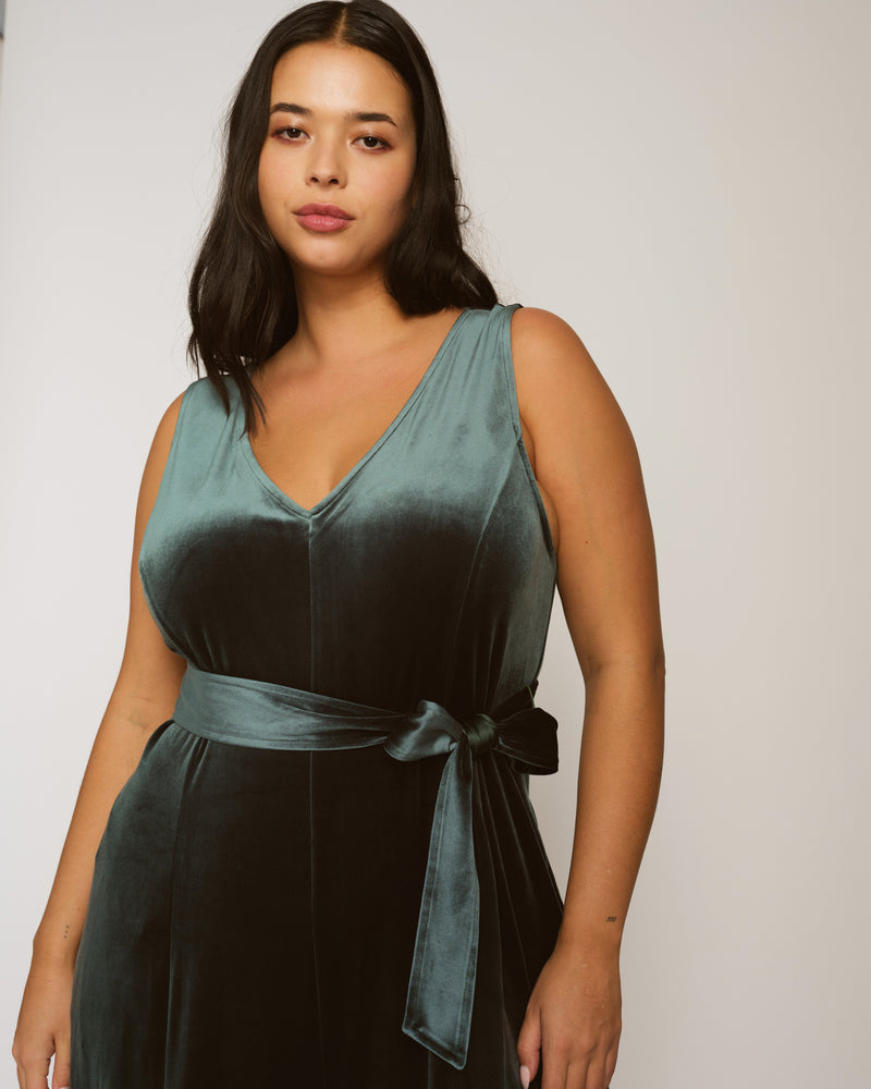 Midnight Velvet Jumpsuit - Forest Green