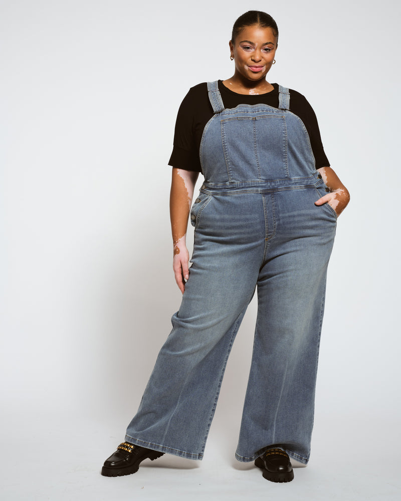 Casey Wide Leg Denim Overalls - Rizzo Blue