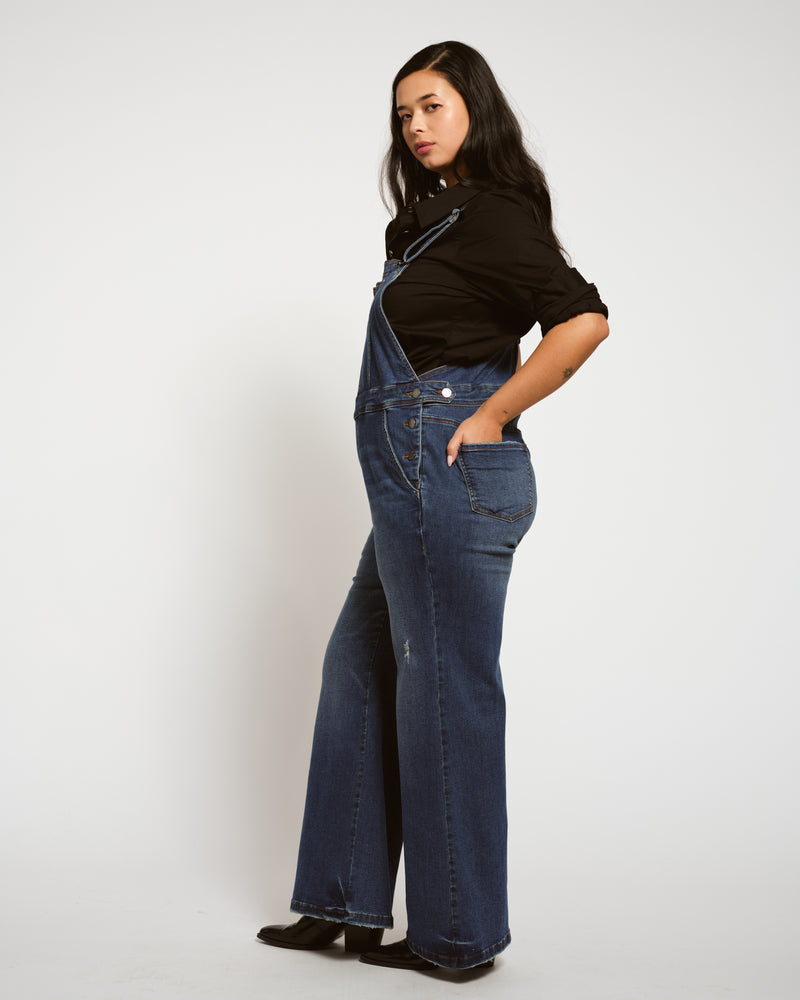 Casey Wide Leg Denim Overalls - Princeton Blue