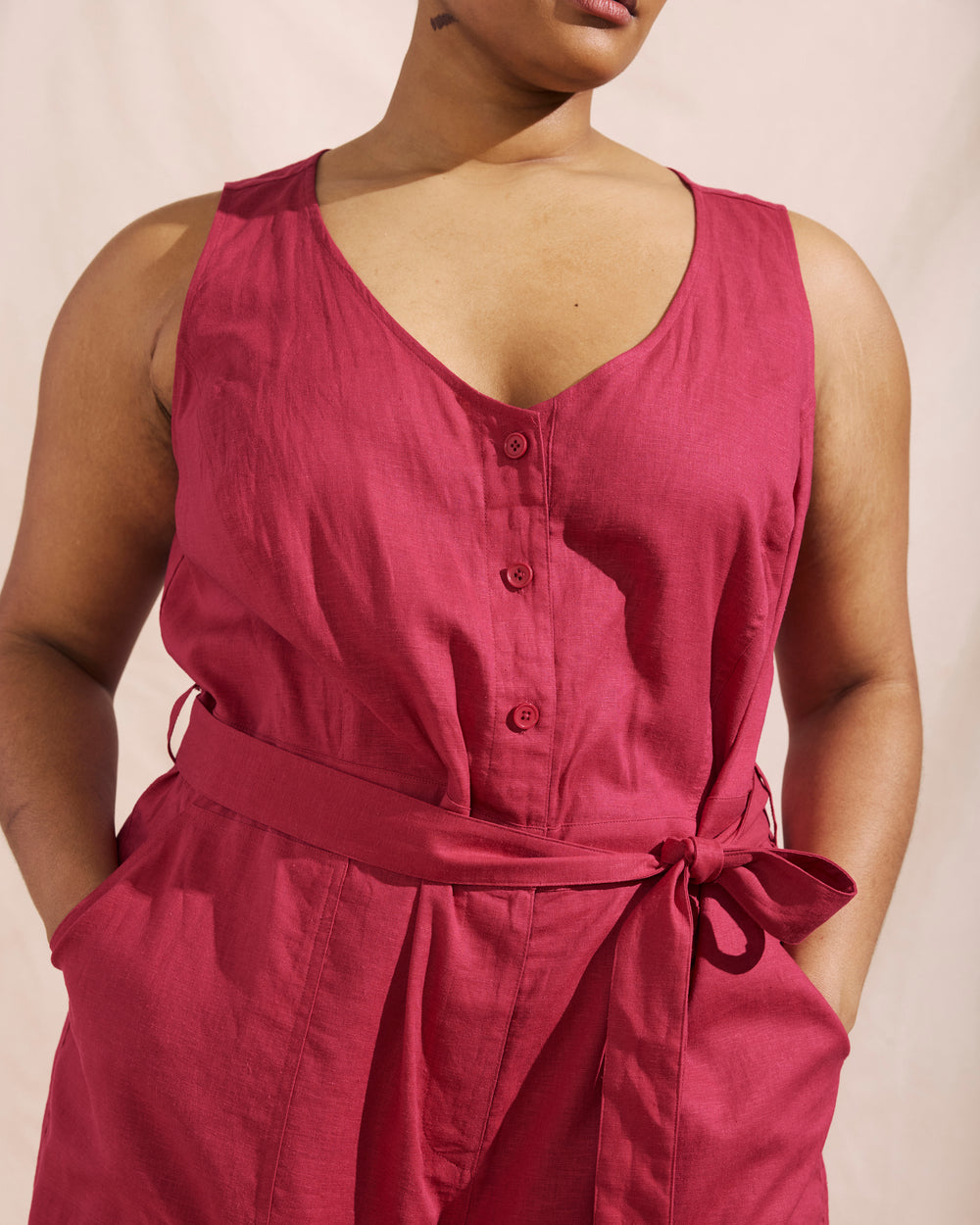 Matilda Linen Jumpsuit - Cerise