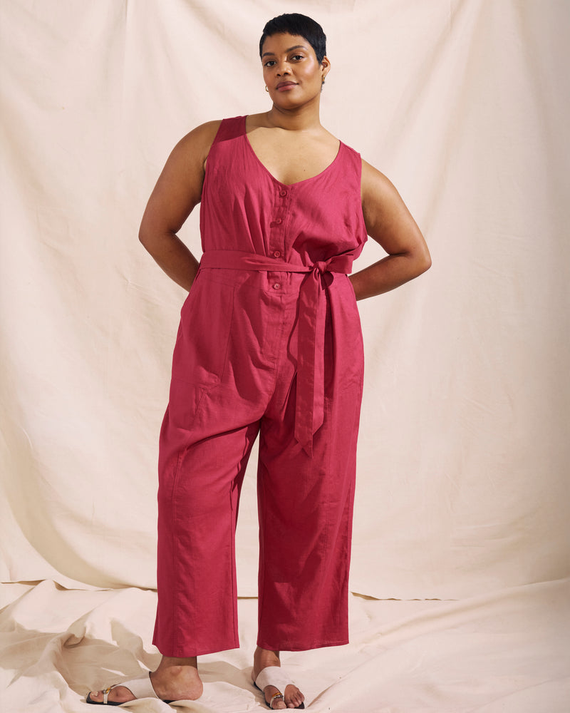 Matilda Linen Jumpsuit - Cerise