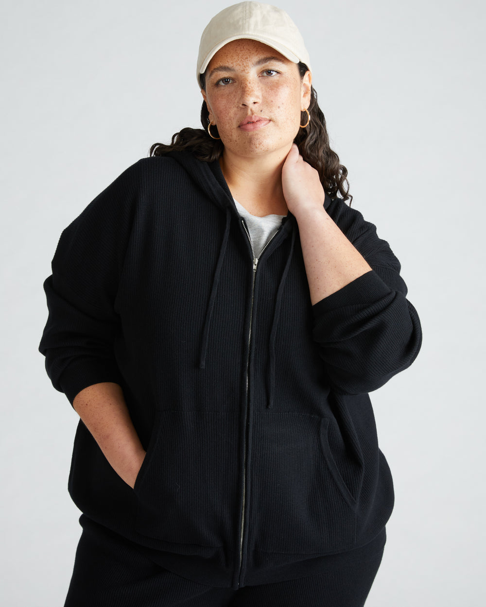 Knitted Mila Zip Hoodie - Black