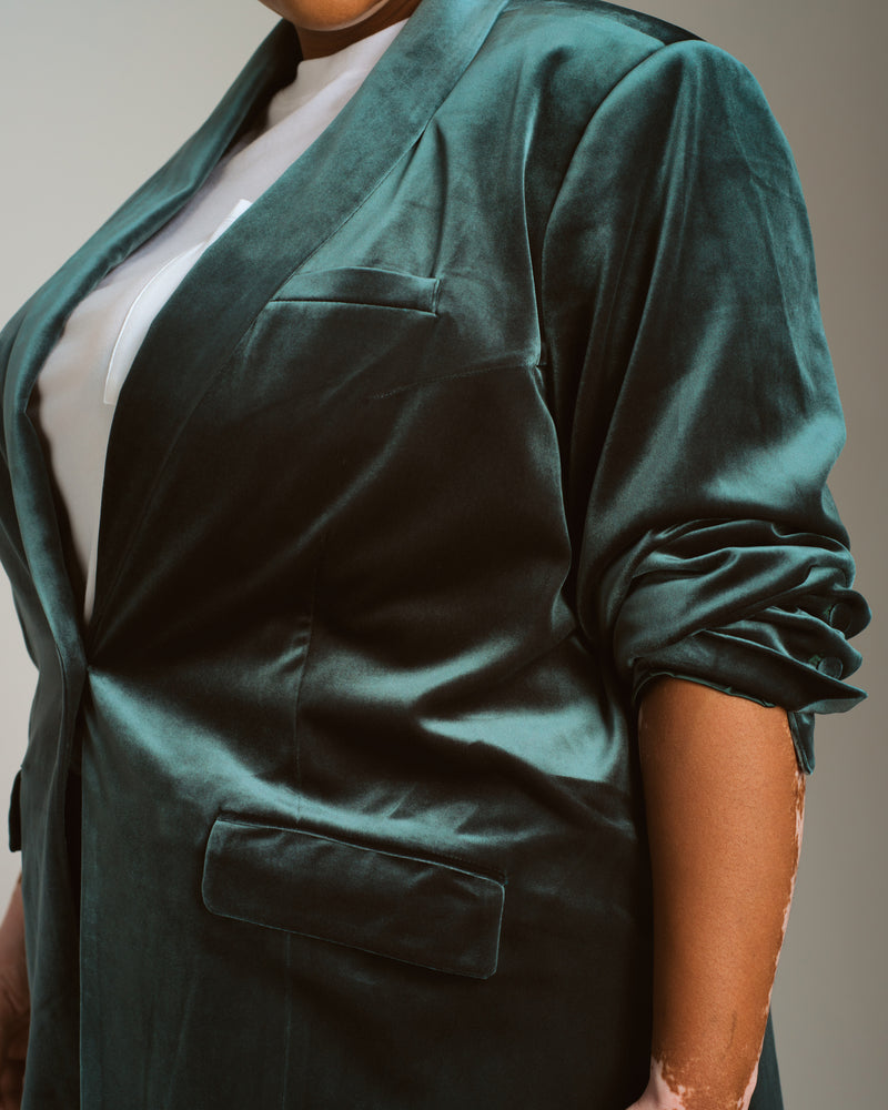 Luxe Velvet Blazer - Forest Green