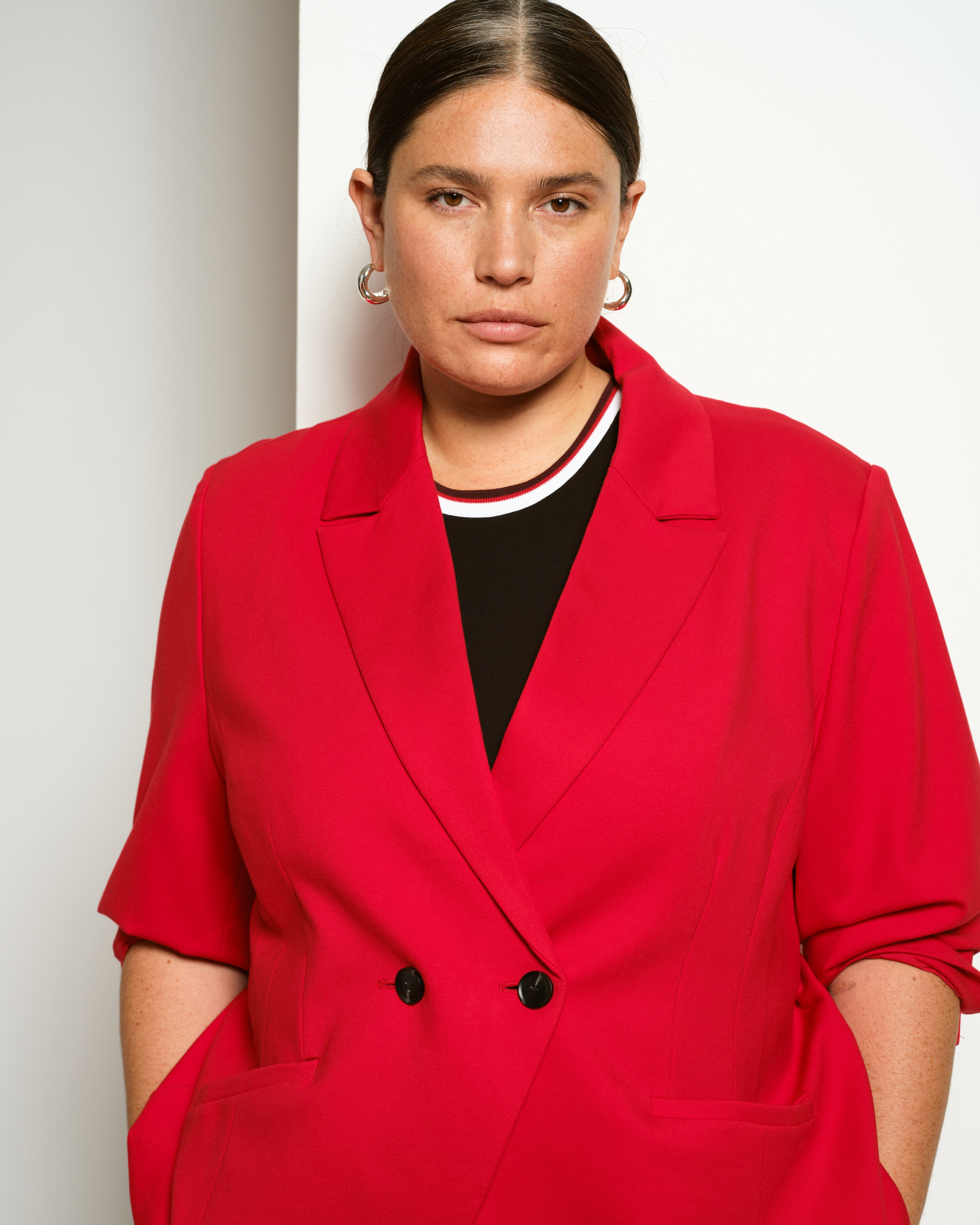 Bianca Double Breasted Ponte Blazer - Vermilion Red