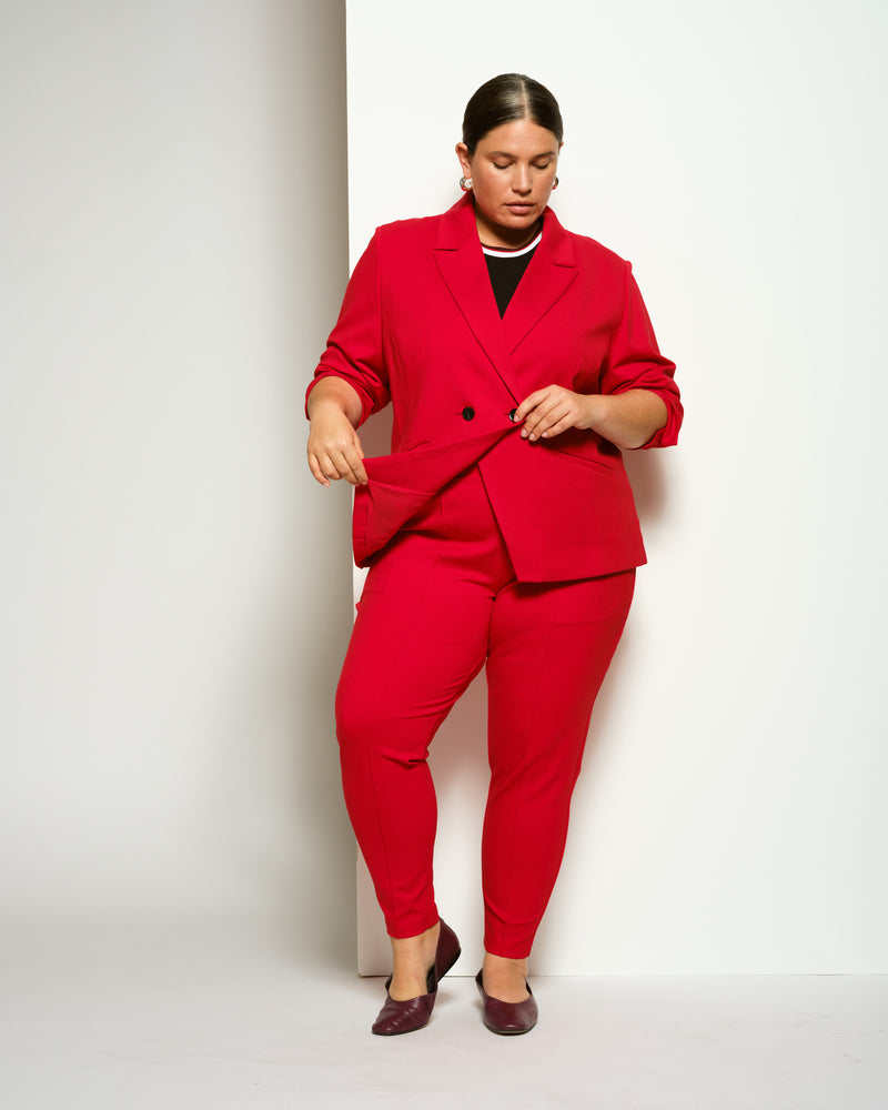 Minimalist Moro Pintuck Pocket Ponte Pants - Vermilion Red