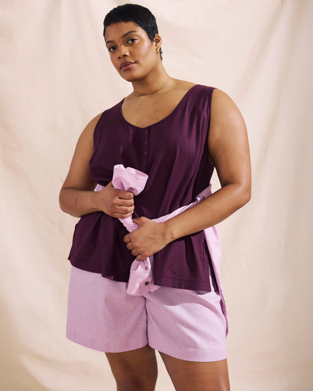 Juniper Linen Easy Pull-On Shorts - Lilac