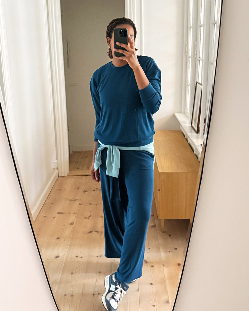 TravelKnit Wide Leg Pants - Blue Teal