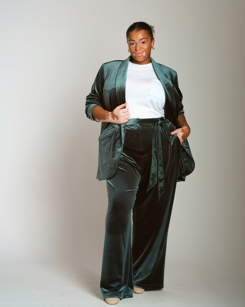 Luxe Belted Velvet Pant - Forest Green