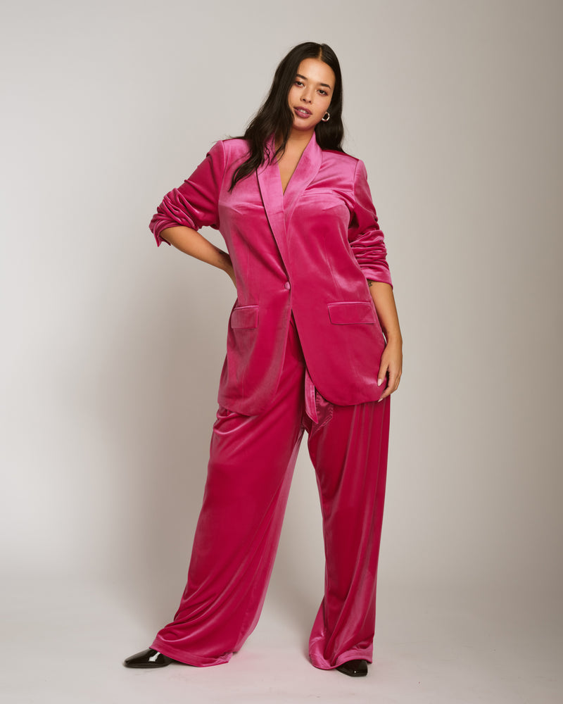 Luxe Belted Velvet Pant - Cerise