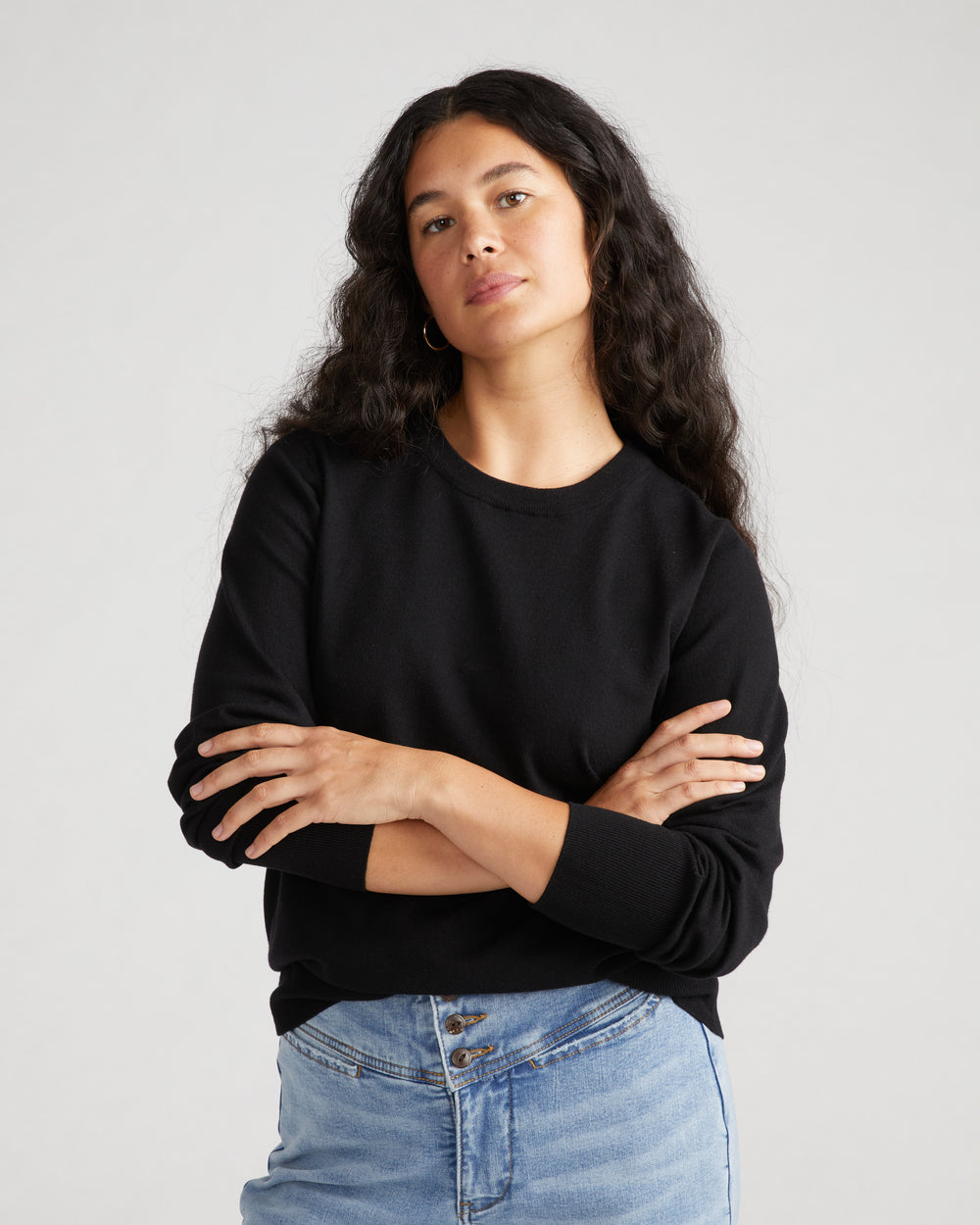 Savvy Fine Knit Crew Sweater - Black