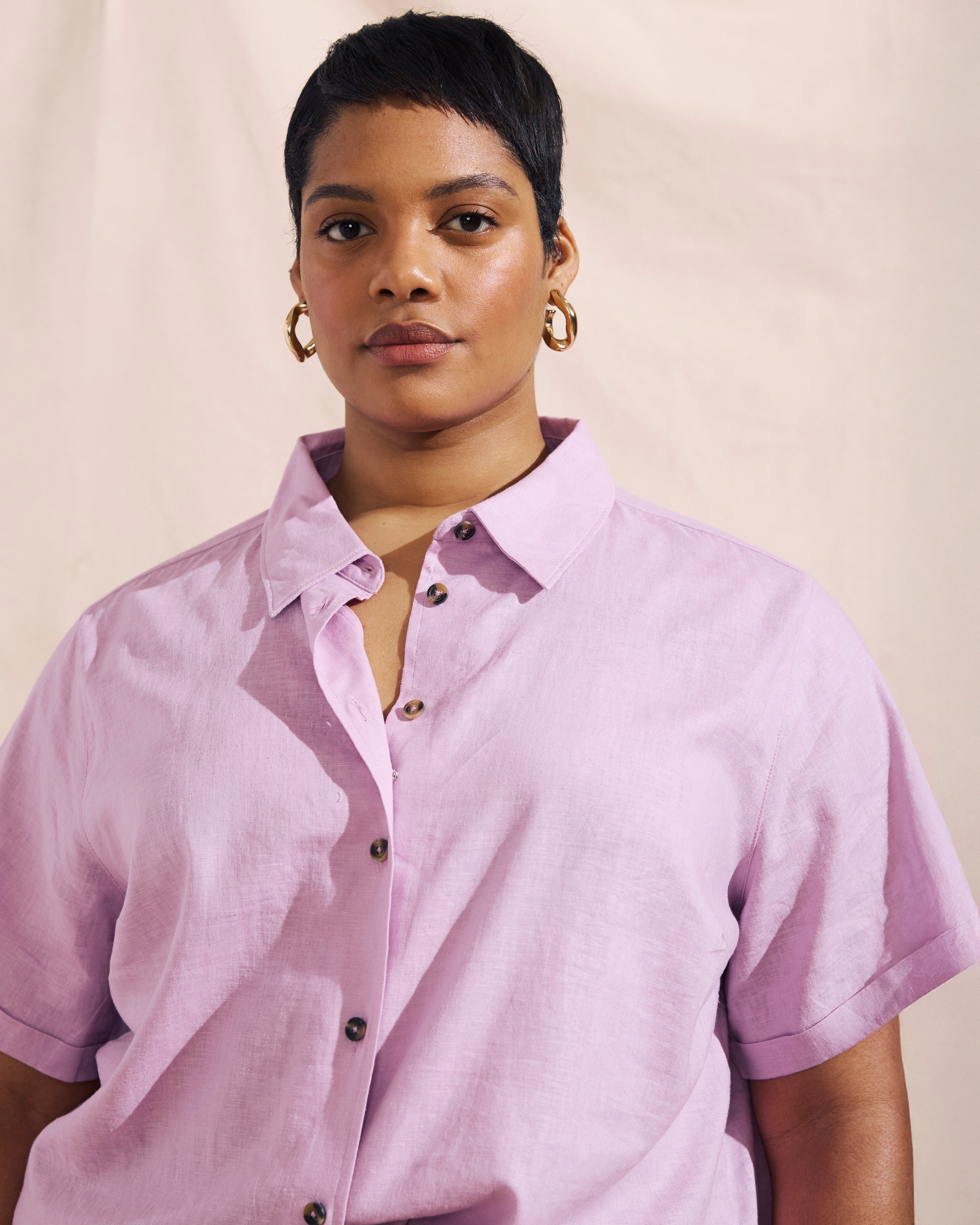 Dune Short Sleeve Linen Shirt - Lilac