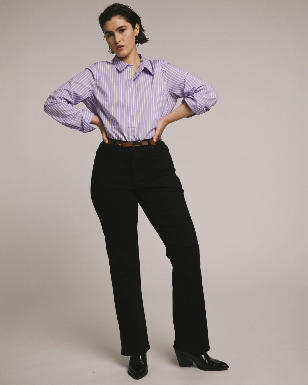 Elbe Popover Stretch Poplin Shirt Classic Fit - Lavender/White Stripe