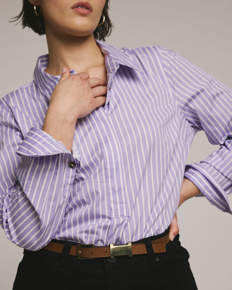 Elbe Popover Stretch Poplin Shirt Classic Fit - Lavender/White Stripe